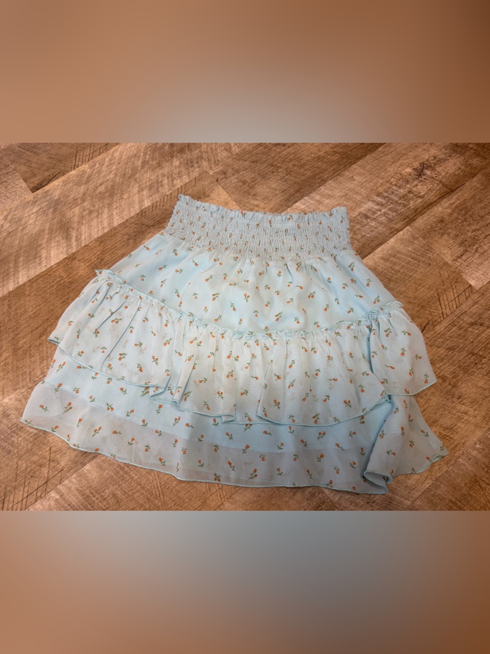 Altar'd State Light Blue Lined Petite Pink Floral Tiered Skirt